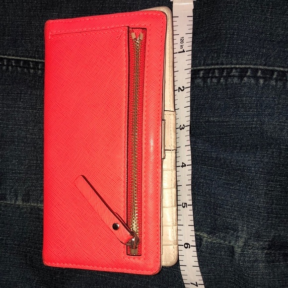 Kate Spade orange wristlet mobile case wallet genuine leather lots of slots - Picture 4 of 12